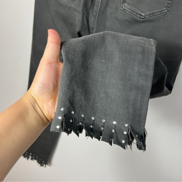 Elliot & Vine Gray Denim High Rise Ankle Cropped Jeans with Frayed Hem women  12 - Picture 10 of 13